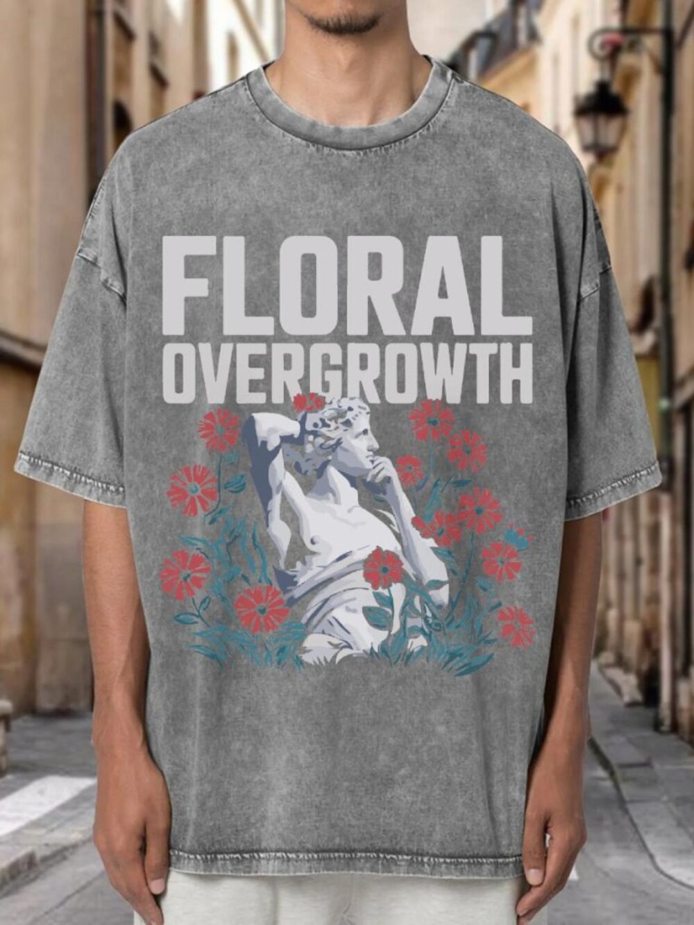 Floral Overgrowth Statue Floral Mineral Wash Oversized Tee ZII3V7CA8S02